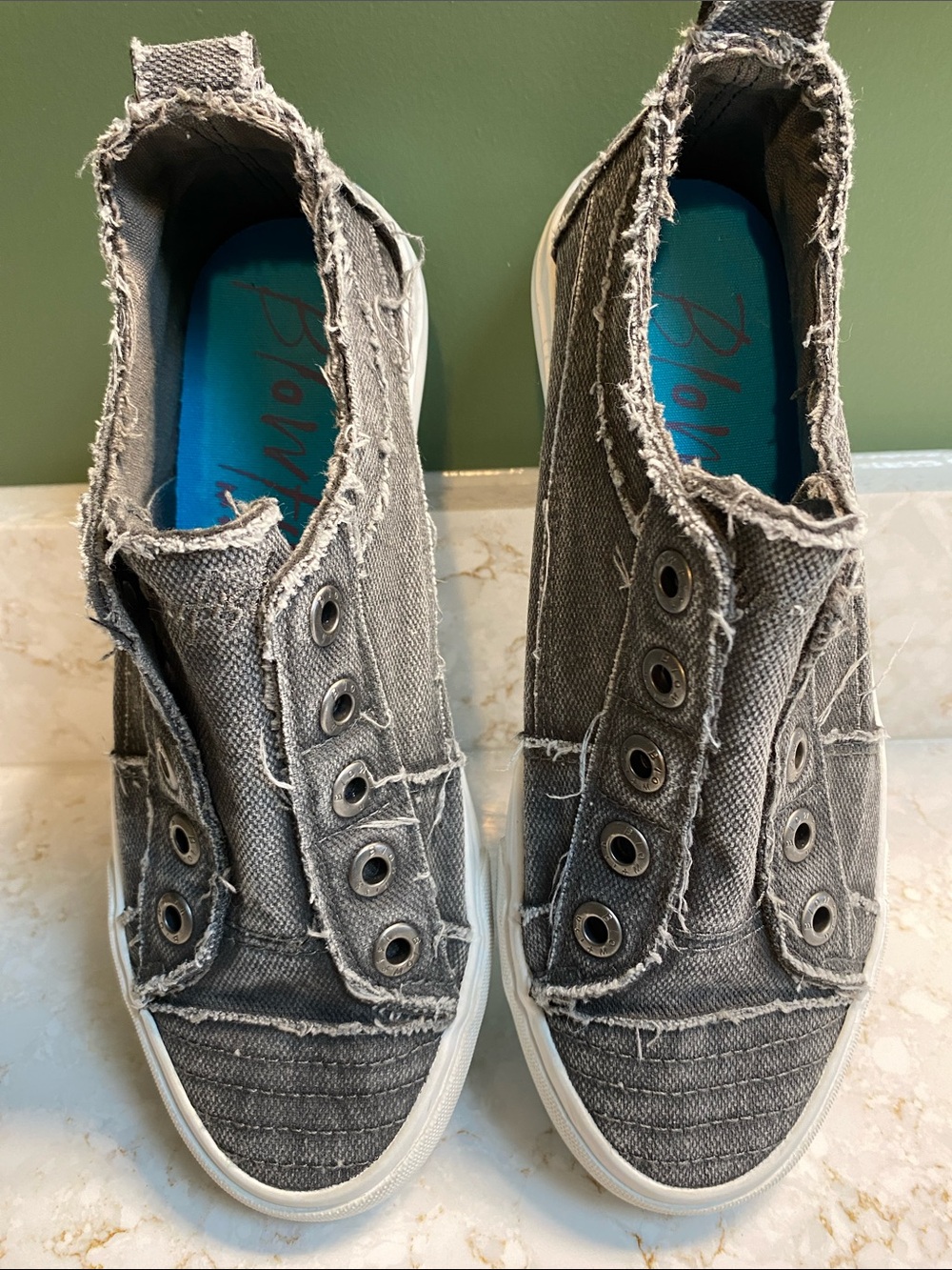 Blowfish Frayed Canvas Slip-Ons in Gray - Picture 2 of 5